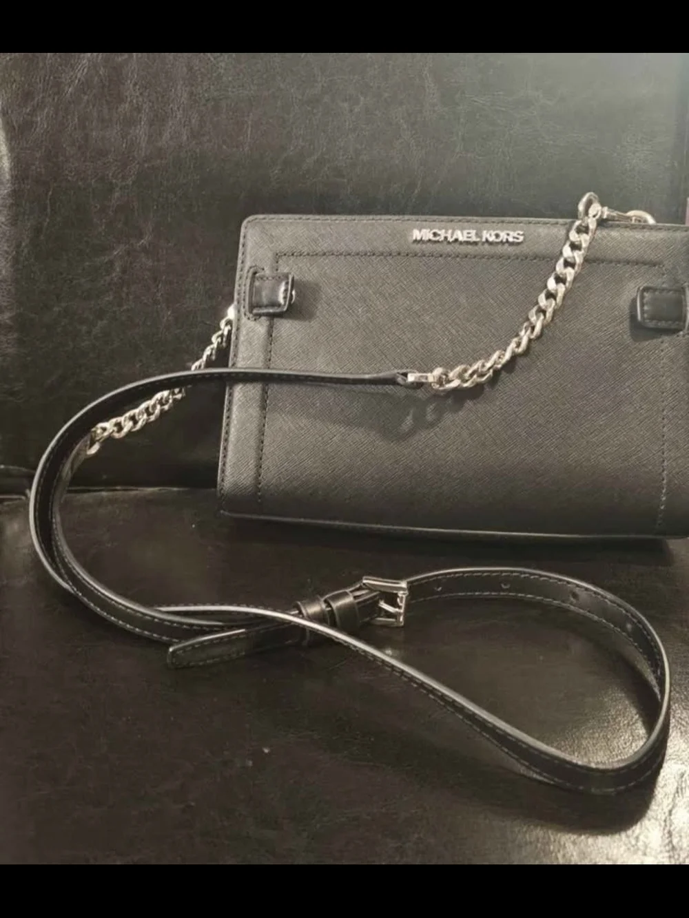 Michael Kors Black Leather Chain Strap Crossbody